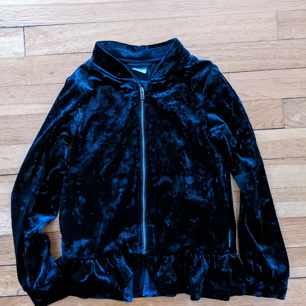 Girls velour fancy zip sweatshirt 6 8 yo black